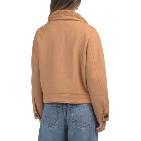 SAM EDELMAN Camel Cropped Jacket With Faux Fur Collar - Picture 2 of 2
